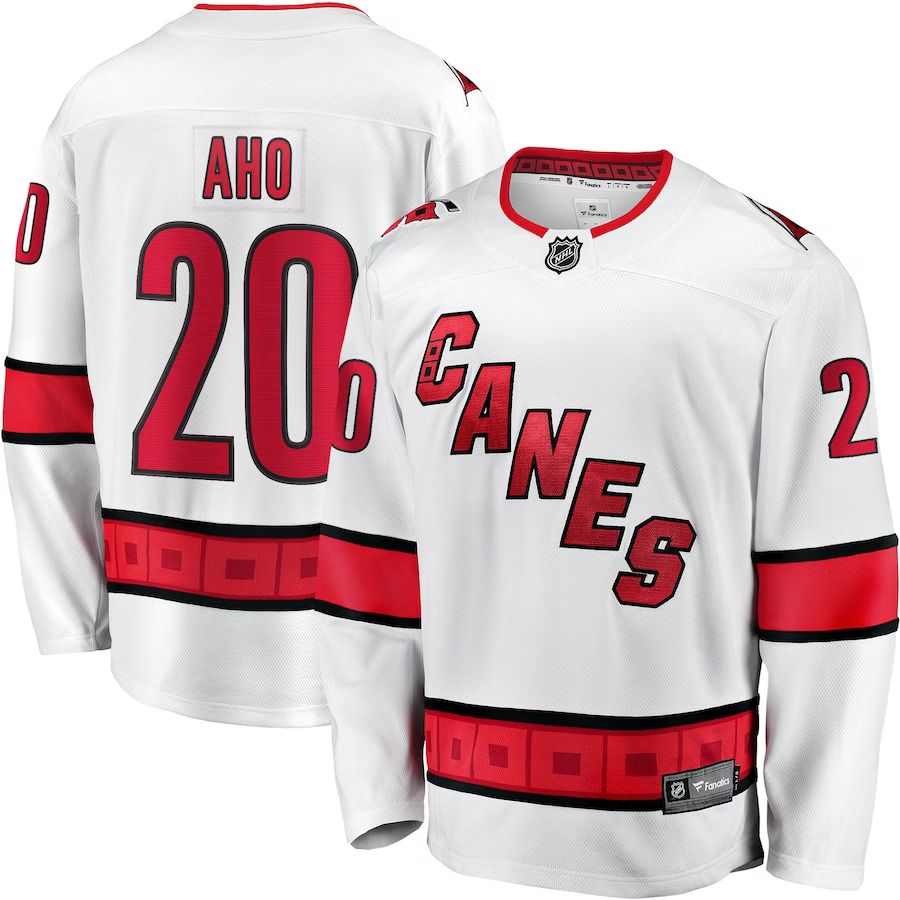 Men Carolina Hurricanes 20 Sebastian Aho Fanatics Branded White Away Premier Breakaway Player NHL Jersey